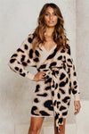 Leopard Wrap Knitted Sweater Dress