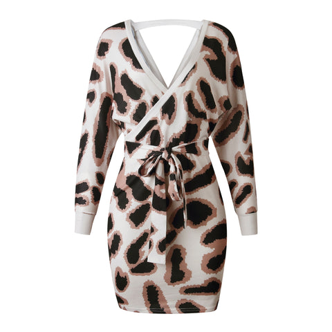 Leopard Print Backless Sweater (White) - Divas Boutique