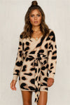 Leopard Wrap Knitted Sweater Dress