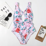 Floral Deep V Neck One Piece Swimsuit