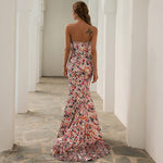 Festive Sequin Slit Front Strapless Marmaid Maxi Prom Dress