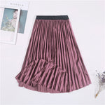 Velvet Maxi Long Pleated High Waisted Skirt