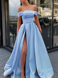 A-Line Sleeveless Off-the-Shoulder Satin Dresses