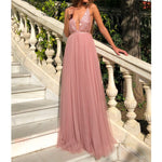 Elegant Wedding Party Sequin Tulle Pink Long Dress