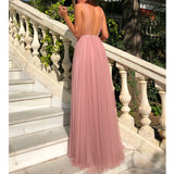 Elegant Wedding Party Sequin Tulle Pink Long Dress