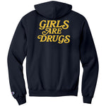 Girls Are Drugs Champion Hoodie Sweatshirt Navy Double Print