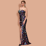 Festive Sequin Slit Front Strapless Marmaid Maxi Prom Dress