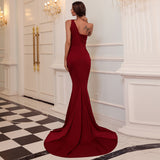 High Slit Cut Out One Shoulder Mermaid Maxi Evening Prom Dress