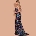 Festive Sequin Slit Front Strapless Marmaid Maxi Prom Dress