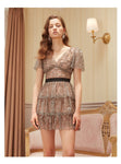 Sparkly Puff Sleeve Mesh Ruffle Tiered Sequin Mini Dress