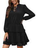 Tiered Ruffle Long Sleeve French Pleated Mini Dress