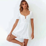 Cute Short Sleeve Broderie Anglaise Mini Little White Dress