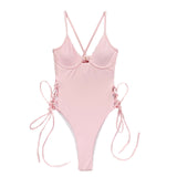 Lace-up Side Underwire One Piece Swimsuit