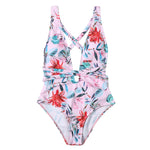 Floral Deep V Neck One Piece Swimsuit