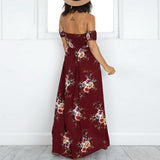 Elastic Strapless Floral Print Women Boho Long Dress