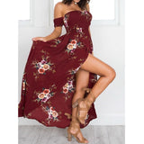 Elastic Strapless Floral Print Women Boho Long Dress