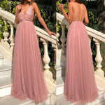 Elegant Wedding Party Sequin Tulle Pink Long Dress