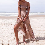 Elastic Strapless Floral Print Women Boho Long Dress