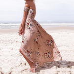 Elastic Strapless Floral Print Women Boho Long Dress