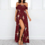 Elastic Strapless Floral Print Women Boho Long Dress