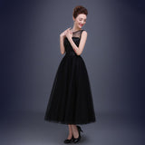 Women's Tea Length Short Prom Dress Black Tulle Formal Party Evening Gown