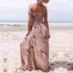 Elastic Strapless Floral Print Women Boho Long Dress