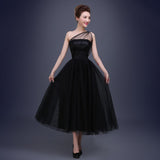 Women's Tea Length Short Prom Dress Black Tulle Formal Party Evening Gown