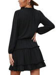 Tiered Ruffle Long Sleeve French Pleated Mini Dress