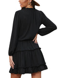 Tiered Ruffle Long Sleeve French Pleated Mini Dress