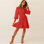 Flowy Long Sleeve Fit & Flare Winter Sweater Mini Dress