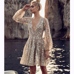 Fairytale Sequin V Neck Rose Gold Party Dress