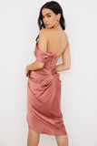 Silky Satin Off Shoulder Ruched Bodycon Midi Corset Dress