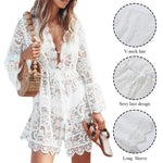 White Crochet Beach Floral Mini Dress