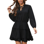 Tiered Ruffle Long Sleeve French Pleated Mini Dress