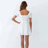 Cute Short Sleeve Broderie Anglaise Mini Little White Dress