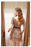 Sparkly Puff Sleeve Mesh Ruffle Tiered Sequin Mini Dress