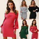 Ribbed Off The Shoulder Winter Long Sleeve Mini Dress