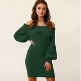 Ribbed Off The Shoulder Winter Long Sleeve Mini Dress