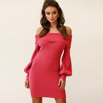 Ribbed Off The Shoulder Winter Long Sleeve Mini Dress