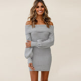 Ribbed Off The Shoulder Winter Long Sleeve Mini Dress