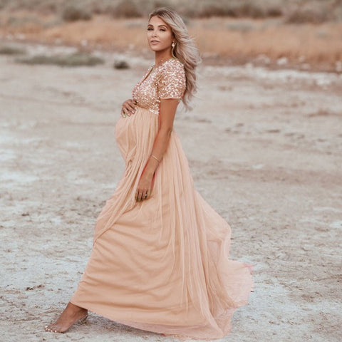Maternity long lace dress photoshoot Pregnancy yellow dress