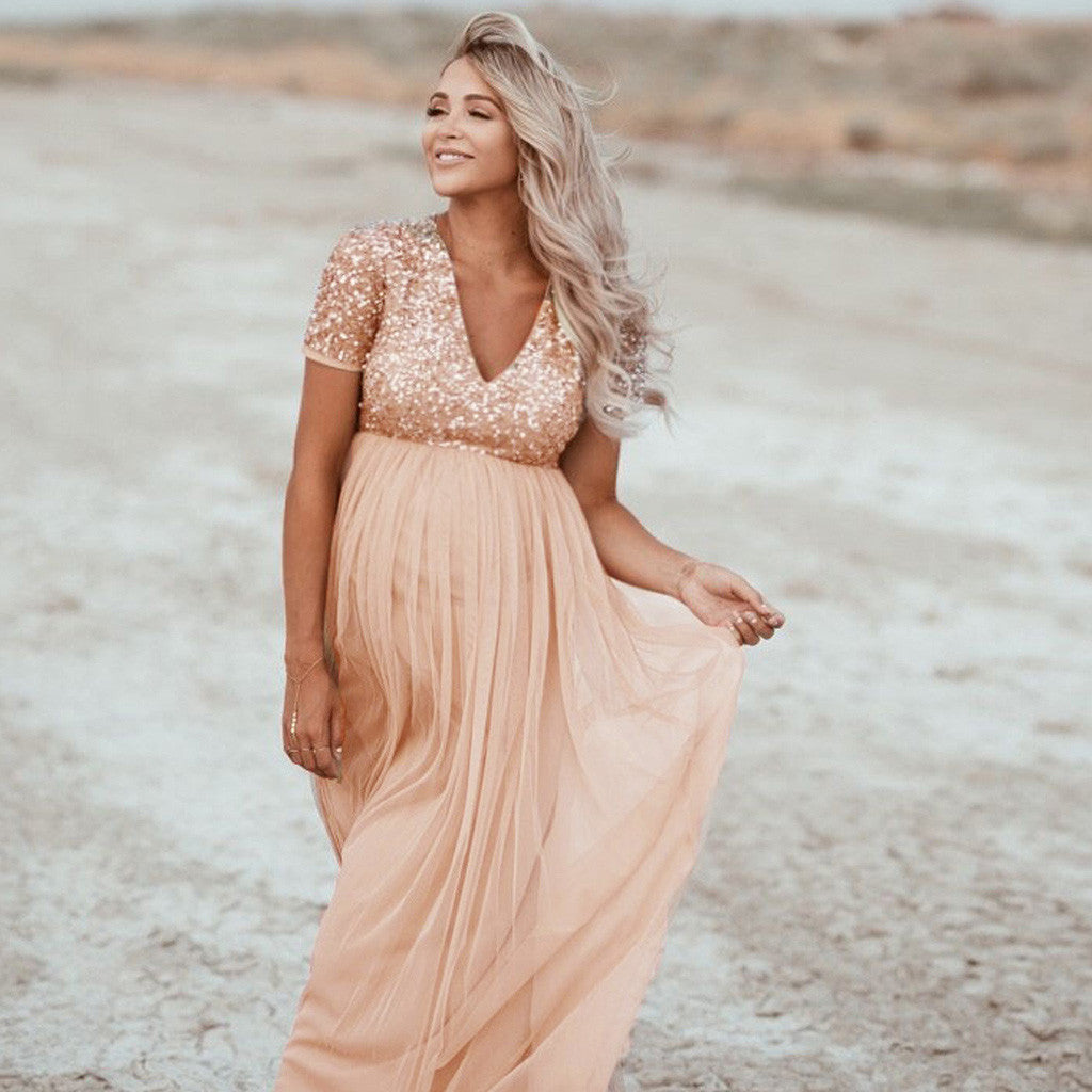 Elegant Short Sleeves Sashes Cheap Maternity Dress for Photoshoot -  TheCelebrityDresses