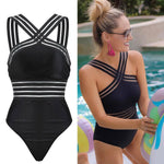 Black Striped One Piece Bandage Swimsuit