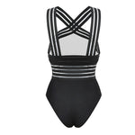 Black Striped One Piece Bandage Swimsuit