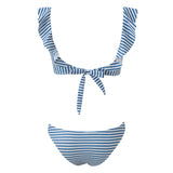 Striped Ruffle Trim Knot Back Bikini Swimsuit