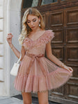 Polka Dot Ruffle A Line V Neck Tulle Dress