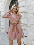 Polka Dot Ruffle A Line V Neck Tulle Dress