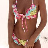 Ruffles Floral Printed Brazilian Bikini