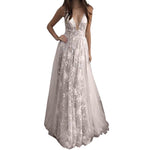 A-Line V Neck Floor Length Tulle Sleeveless With Applique Dresses