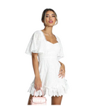 Floral Embroidered Dotted Ruffle Mini Little White Dress